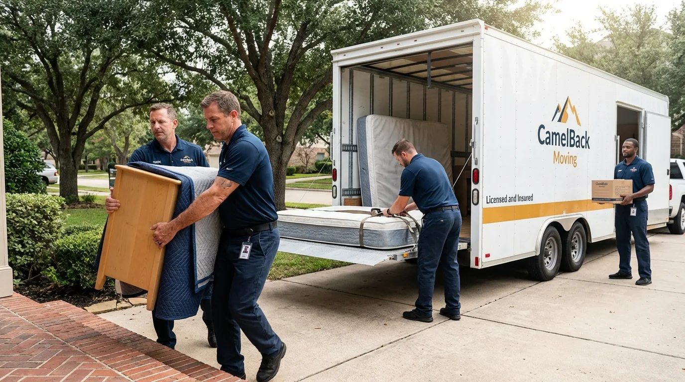 Crew loading residential truck for cross-state move from Bishopville, SC