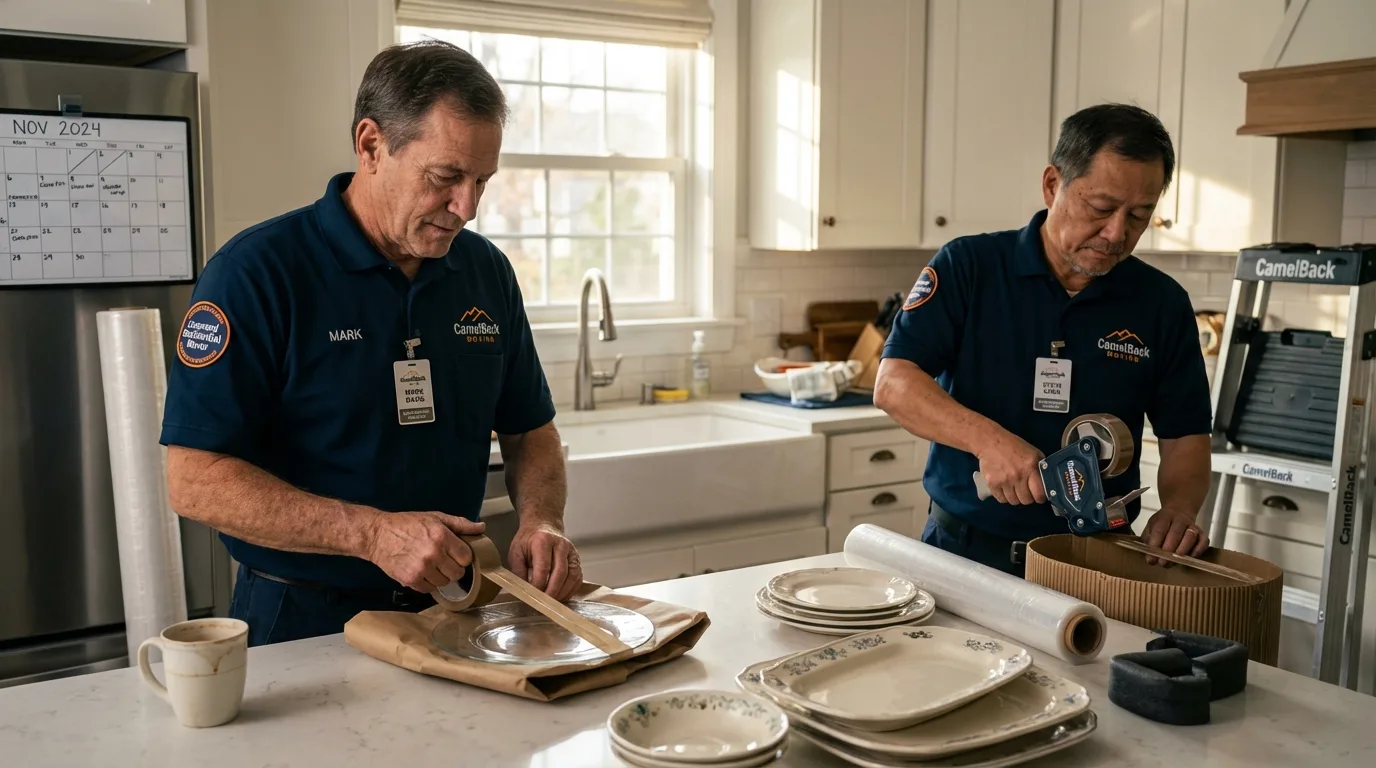Professional crew packing kitchen dishware in Bishopville, SC